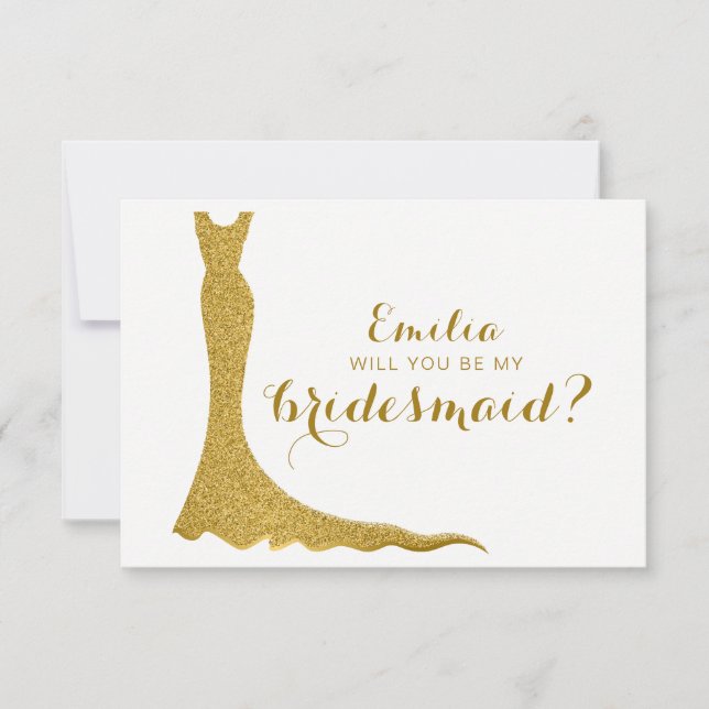 Invitación Vestido de dama de honor brillante (Anverso)