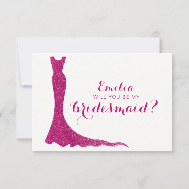Invitación Vestido de dama de honor brillante (Anverso)