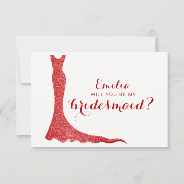 Invitación Vestido de dama de honor brillante (Anverso)