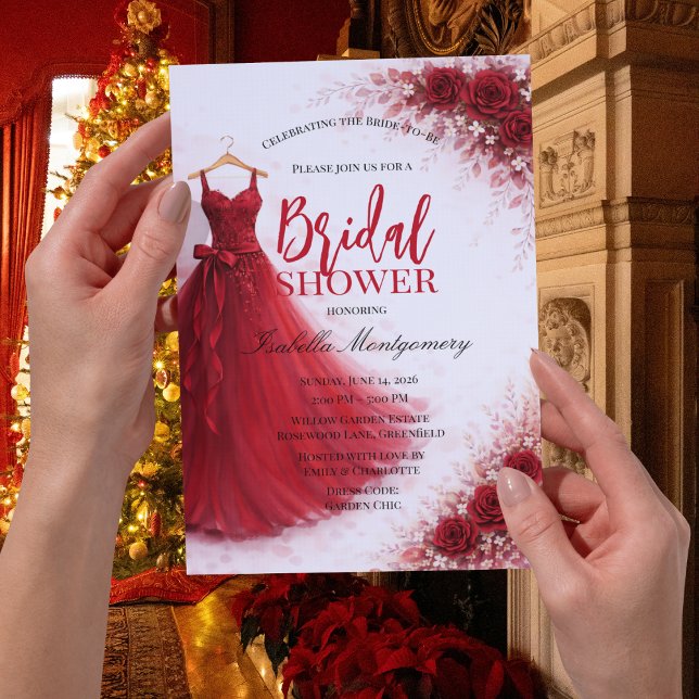 Invitación Vestido de Dama de Honor Fiesta de Despedida de So (Red Bridesmaid Dress Bridal Shower Invitations
)