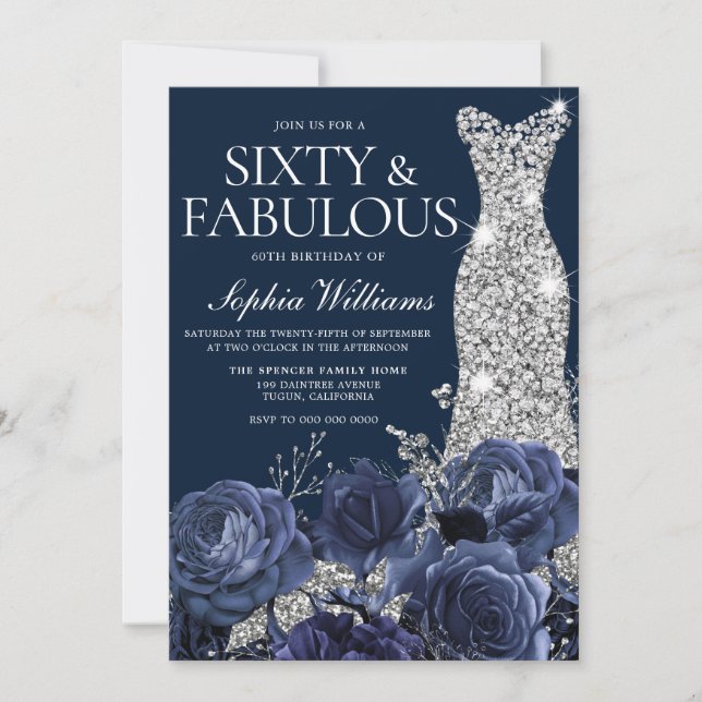 Invitación Vestido de diamante de la marina 60 y fabuloso cum (Anverso)