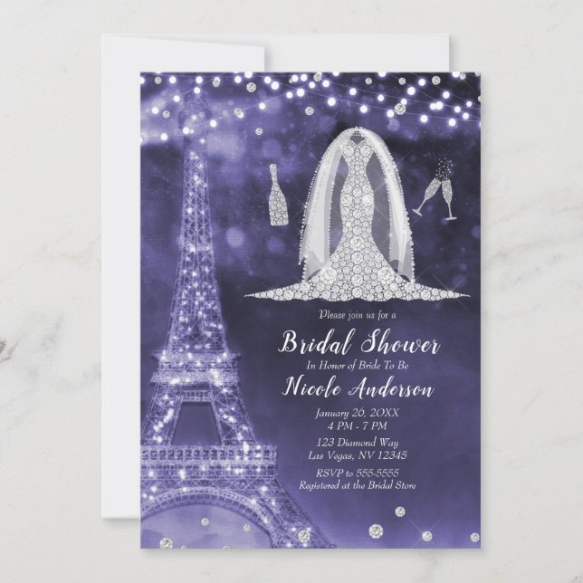 Invitación Vestido de Diamante de Noche Púrpura de París para (Anverso)