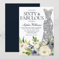 Vestido de diamante floral blanco y naval 60 cumpl