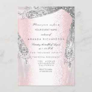 Invitación Vestido de diamante gris plateado de 16 cumpleaños