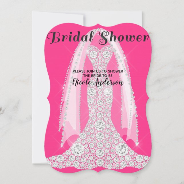 Invitación Vestido de diamante Hot Pink Black Glam Brige Show (Anverso)