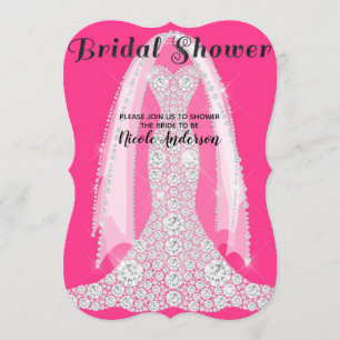 Invitación Vestido de Diamante Rosa Caliente Negro Glam Lanza