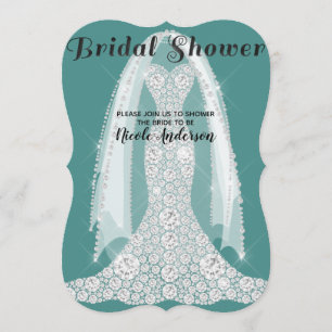 Invitación Vestido de Diamante Verde Azul Glam Lujo Soiree Nu