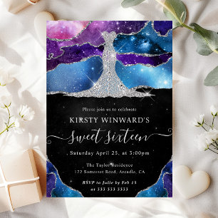 Invitación Vestido de Diamante y Agata Galaxia Cumple 16 Dulc