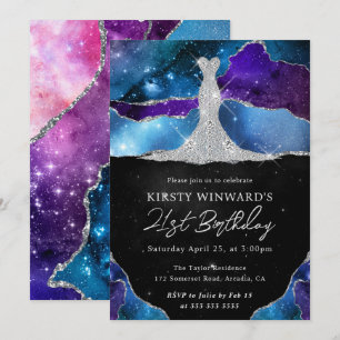 Invitación Vestido de diamante y agato galaxico 21º cumpleaño