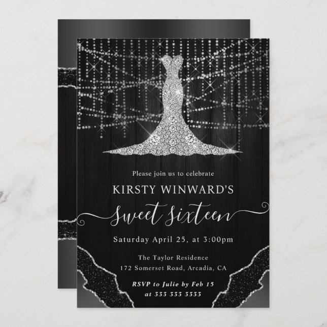Invitación Vestido de diamante y cuerda de bokeh luces dulces (Anverso / Reverso)