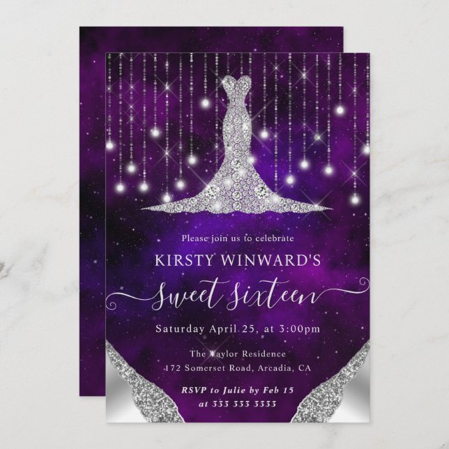 Invitación Vestido de diamante y cuerda de bokeh luces dulces (Anverso / Reverso)