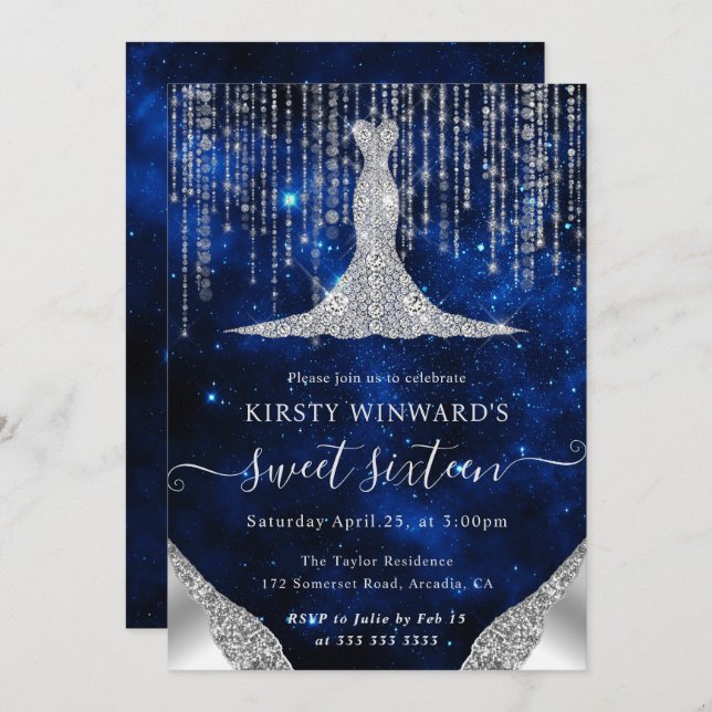 Invitación Vestido de diamante y cuerda de bokeh luces dulces (Anverso / Reverso)