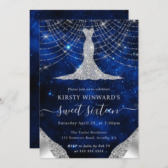 Invitación Vestido de diamante y cuerda de bokeh luces dulces (Anverso / Reverso)