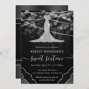 Invitación Vestido de diamante y cuerda de bokeh luces dulces
