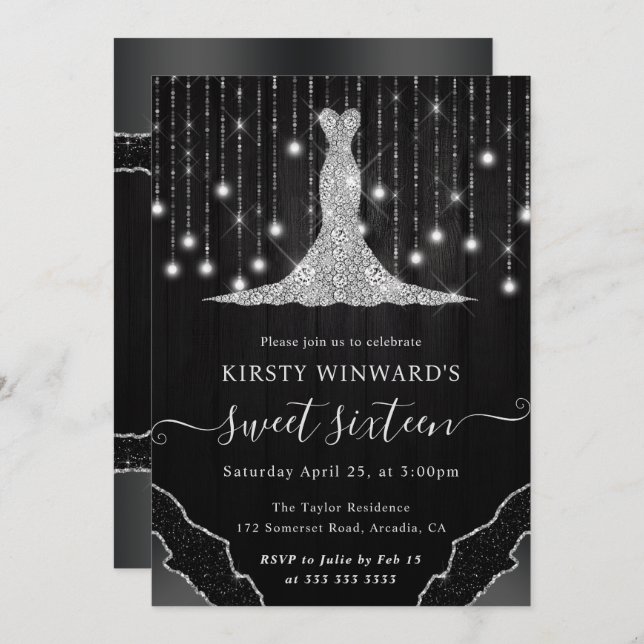 Invitación Vestido de diamante y cuerda de bokeh luces dulces (Anverso / Reverso)
