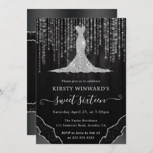 Invitación Vestido de diamante y cuerda de bokeh luces dulces