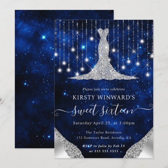 Invitación Vestido de diamante y cuerda de bokeh luces dulces (Anverso / Reverso)