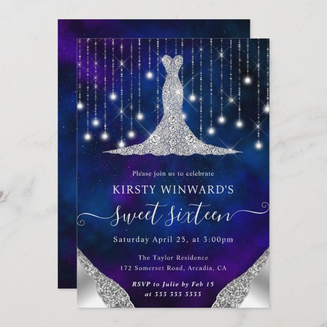 Invitación Vestido de diamante y cuerda de bokeh luces dulces (Anverso / Reverso)