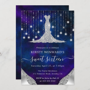 Invitación Vestido de diamante y cuerda de bokeh luces dulces
