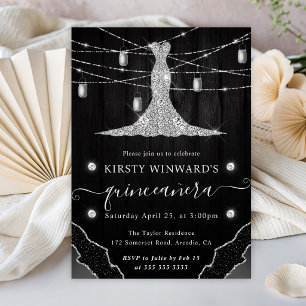 Invitación Vestido de Diamante y Frascos de Mason Quinceañera