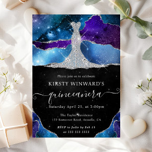 Invitación Vestido de Diamante y Galaxia Ágata Quinceañera
