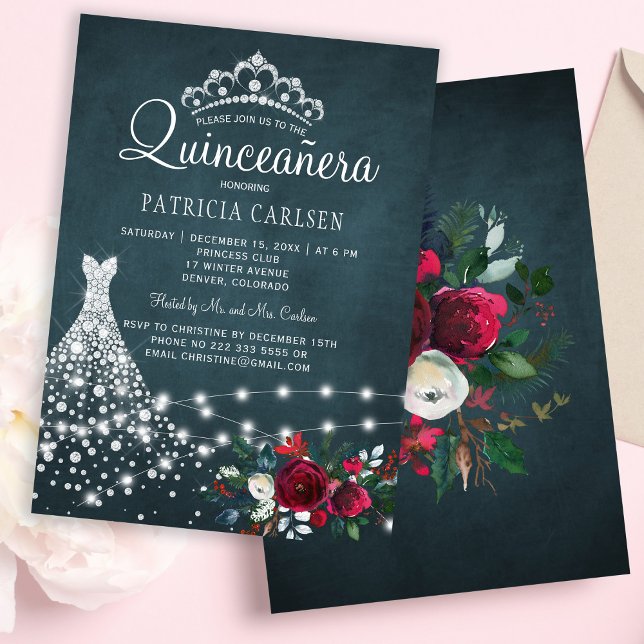 Invitación Vestido de diamante y quinceañera floral y elegant (Subido por el creador)