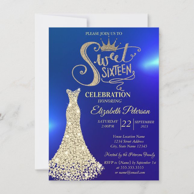 Invitación Vestido de diamantes amarillos, diamantes dulces 1 (Anverso)