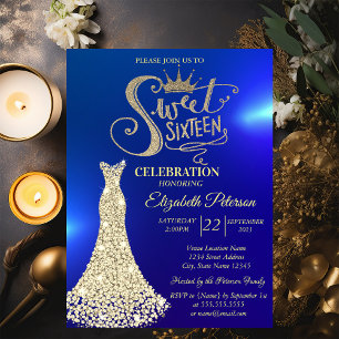 Invitación Vestido de diamantes amarillos, Dulces 16 