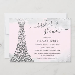Invitación Vestido de diamantes con destellos de plata rosa p