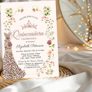 Invitación Vestido de diamantes de flores silvestres Quinceañ