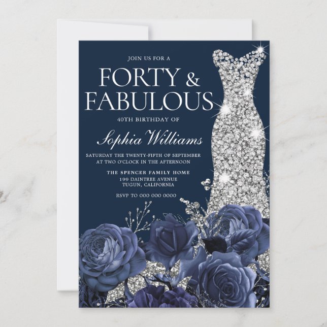 Invitación Vestido de diamantes de la marina Forty y fabuloso (Anverso)
