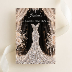 Invitación Vestido de diamantes elegante negro y champán Swee