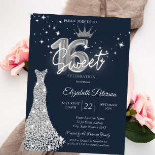Invitación Vestido de diamantes, estrellas de diamantes azul 