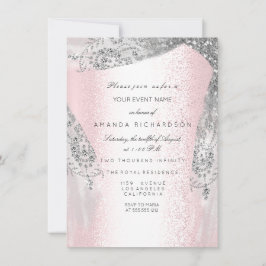 Invitación Vestido de diamantes plateado rosa dulce cumpleaño