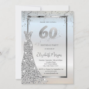Invitación Vestido de Diamantes Plateados Brillantes Cumpleañ