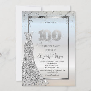 Invitación Vestido de Diamantes Plateados Brillantes Cumpleañ