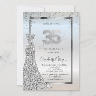 Invitación Vestido de Diamantes Plateados Brillantes Cumpleañ