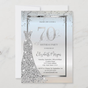 Invitación Vestido de Diamantes Plateados Brillantes Cumpleañ