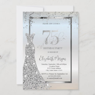Invitación Vestido de Diamantes Plateados Brillantes Cumpleañ