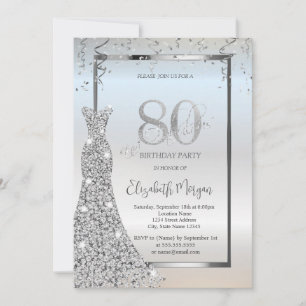 Invitación Vestido de Diamantes Plateados Brillantes Cumpleañ