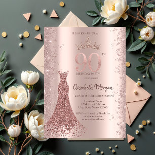 Invitación Vestido de Diamantes Rosa Dorado Polvo Brillante C