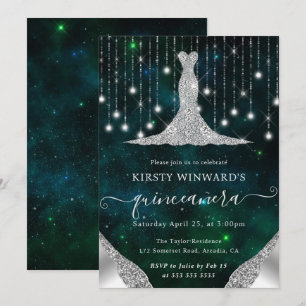 Invitación Vestido de diamantes y cadenas de bokeh Luces Quin