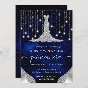 Invitación Vestido de diamantes y cadenas de bokeh Luces Quin