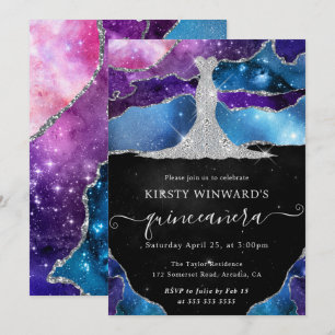 Invitación Vestido de diamantes y galaxia Agate Quinceanera
