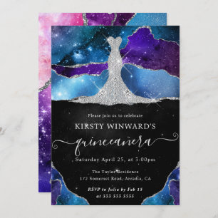 Invitación Vestido de diamantes y galaxia Agate Quinceanera