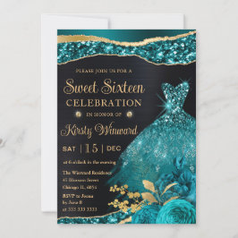 Invitación Vestido de dieciséis dulces con acuarela en turque