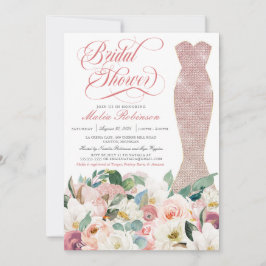 Invitación Vestido de ducha de novia Glam Gown Floral Rosa