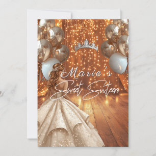Invitación Vestido de Dulces Dieciséis Globo de Purpurina Dor