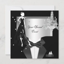 Invitación Vestido de Esmoquin Elegante Plata Blanco Negro Fi