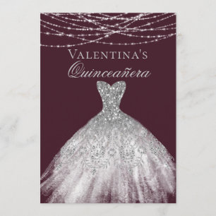 Invitación Vestido de espuma de diamante plateado Quinceanera